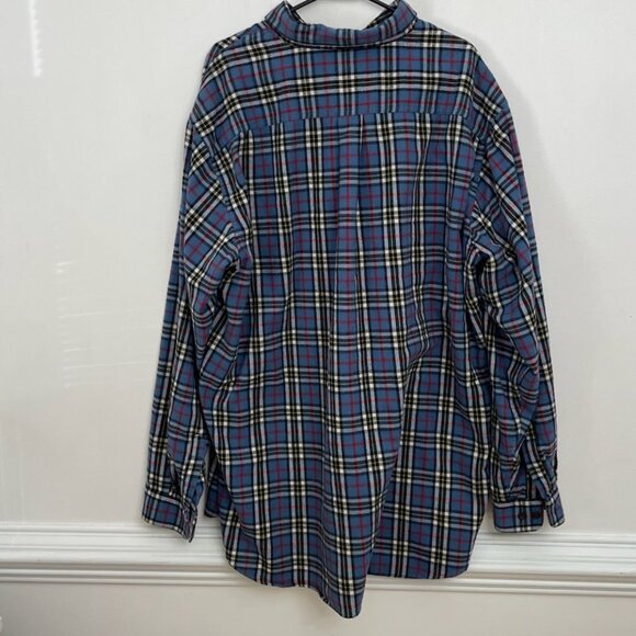 LL Bean Plaid Flannel Shirt Men XXL Tall Blue Red Yellow Black Cotton - Picture 2 of 4